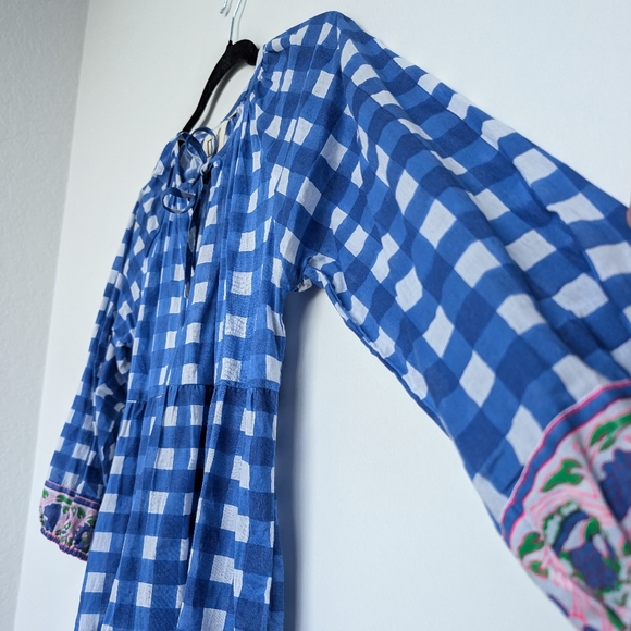 SZ Blockprints Tuckernuck Priya Dress London Blue Gingham Sz S Beachy Boho - Picture 4 of 14